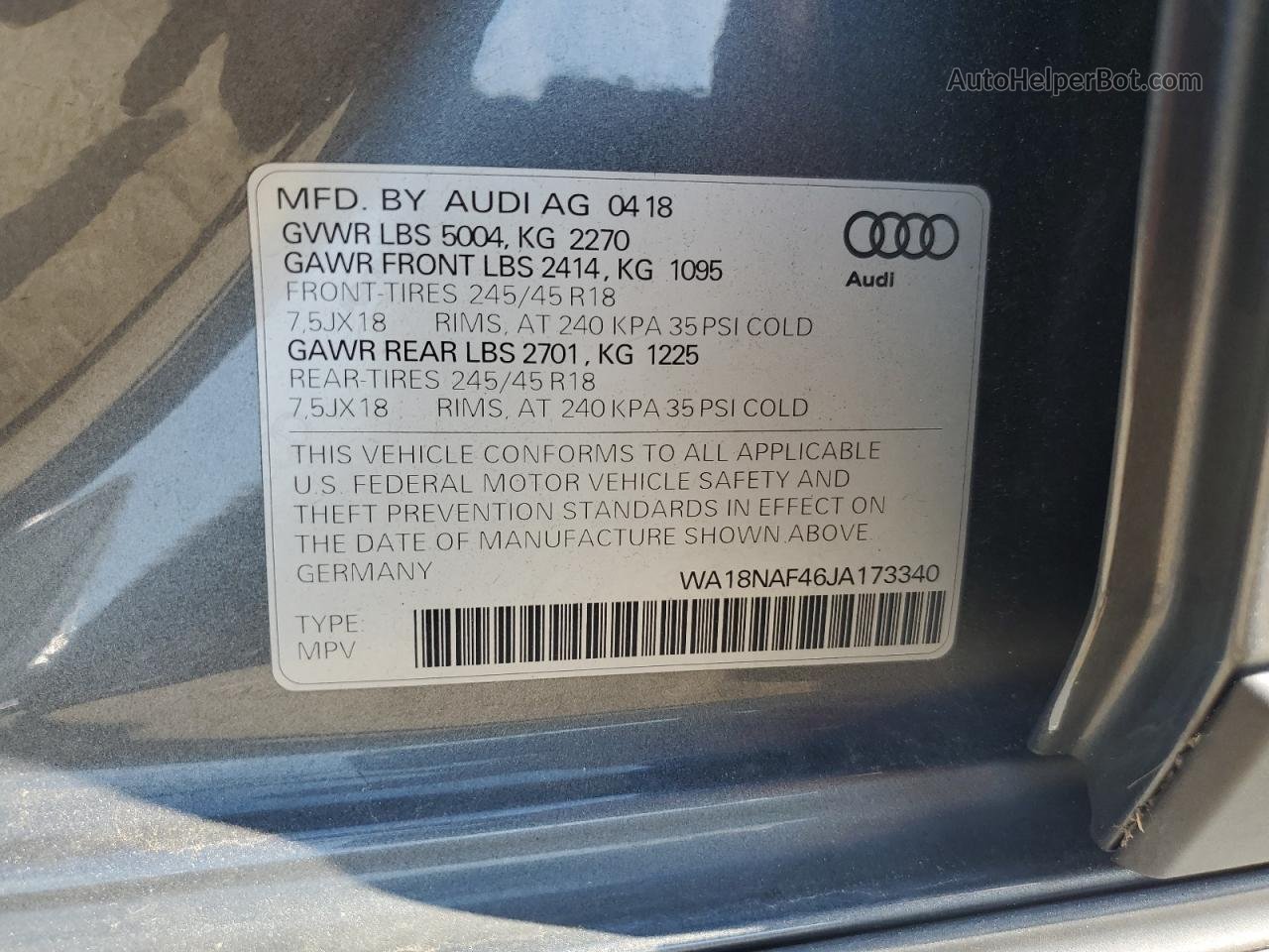 2018 Audi A4 Allroad Premium Plus Gray vin: WA18NAF46JA173340