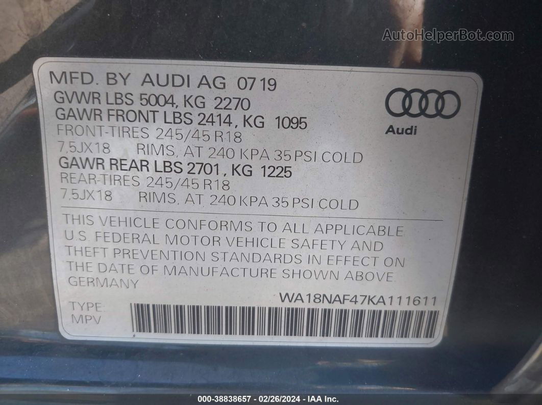 2019 Audi A4 Allroad 45 Premium Серый vin: WA18NAF47KA111611