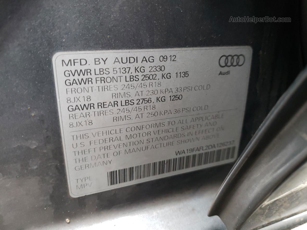 2013 Audi A4 Allroad Premium Серый vin: WA19FAFL2DA126237