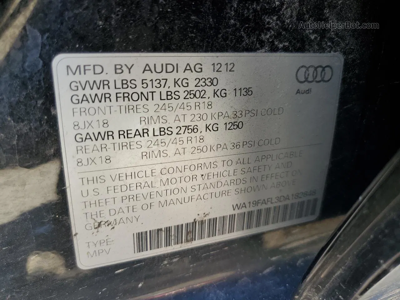 2013 Audi A4 Allroad Premium Black vin: WA19FAFL3DA182848