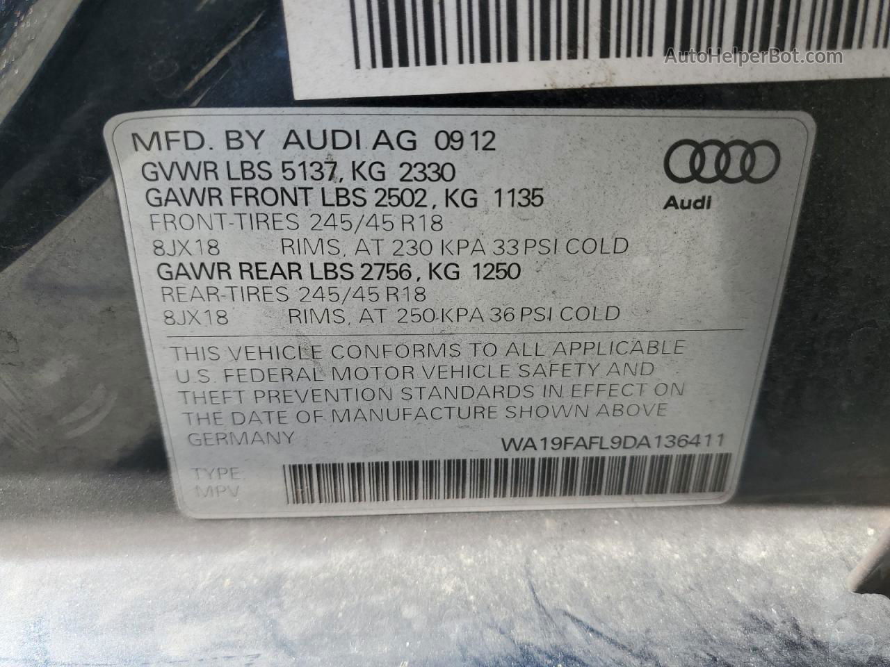 2013 Audi A4 Allroad Premium Синий vin: WA19FAFL9DA136411