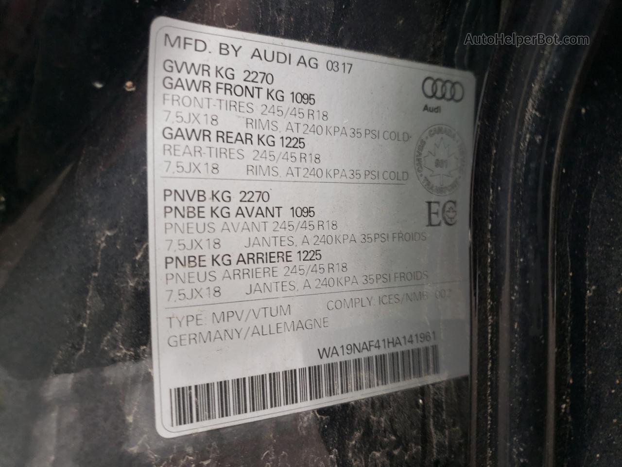 2017 Audi A4 Allroad Prestige Black vin: WA19NAF41HA141961