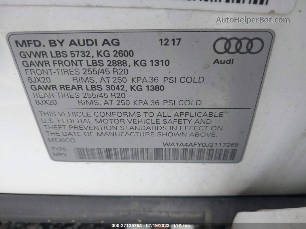 2018 Audi Sq5 Premium Plus White vin: WA1A4AFY0J2117265