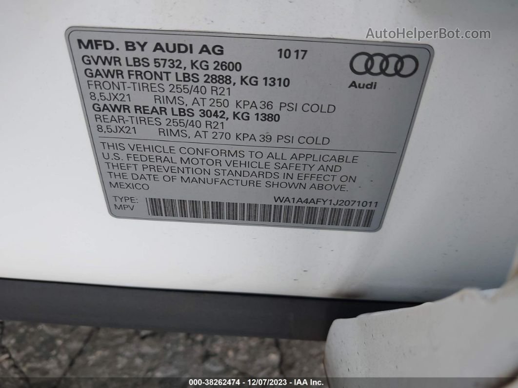 2018 Audi Sq5 3.0t Premium Plus Белый vin: WA1A4AFY1J2071011