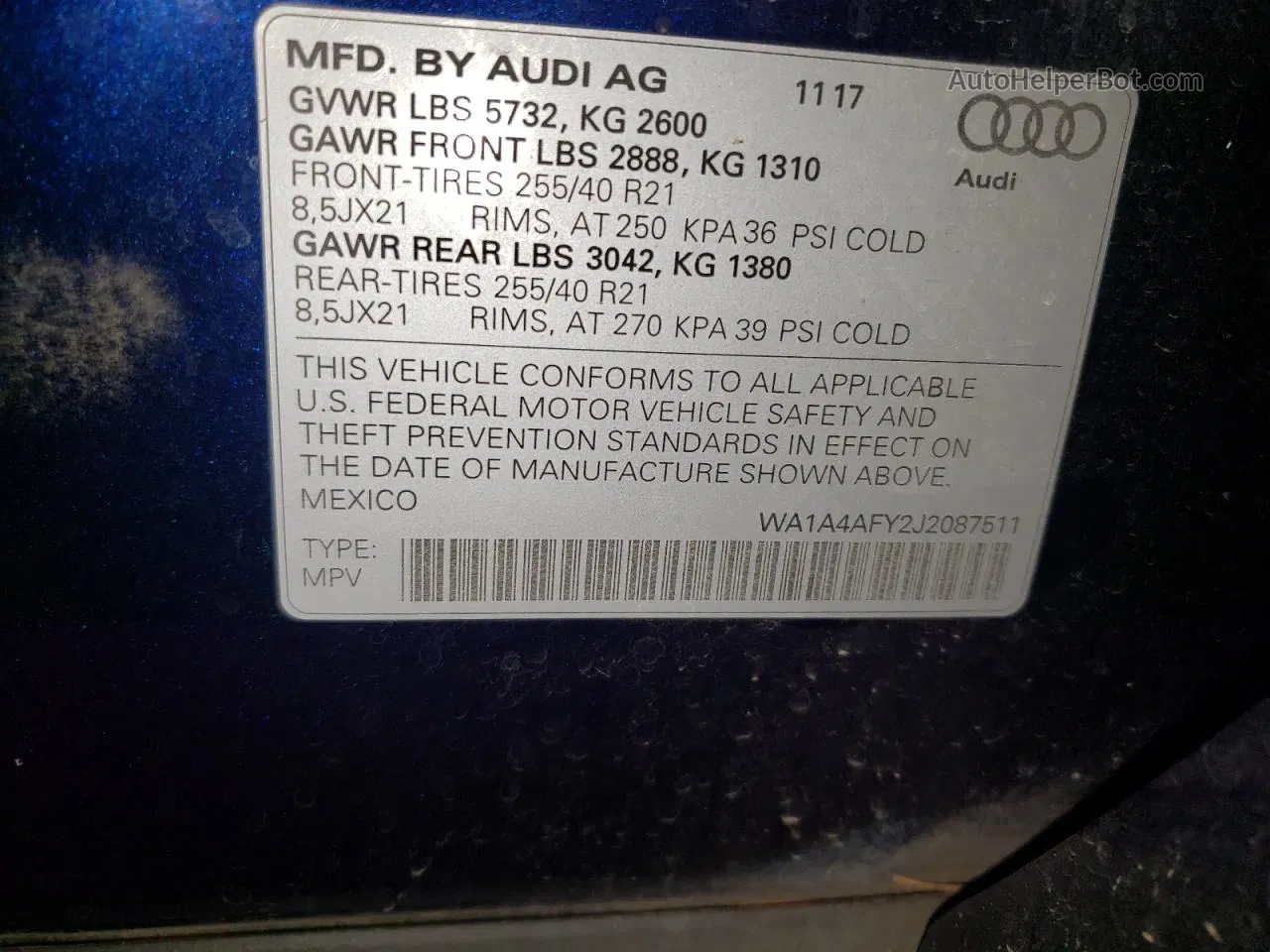 2018 Audi Sq5 Premium Plus Blue vin: WA1A4AFY2J2087511