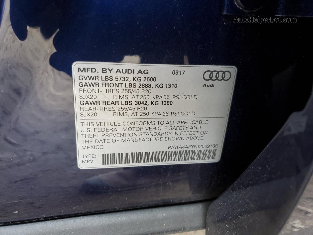 2018 Audi Sq5 Premium Plus Blue vin: WA1A4AFY5J2009188