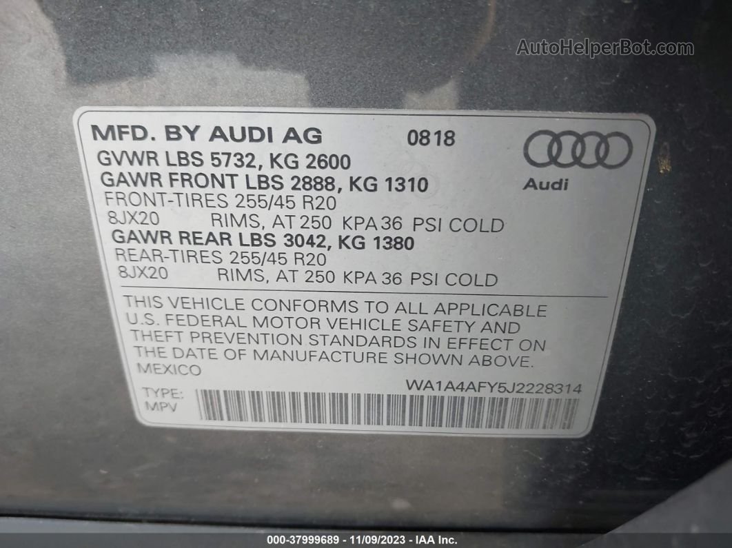2018 Audi Sq5 3.0t Premium Plus Серый vin: WA1A4AFY5J2228314