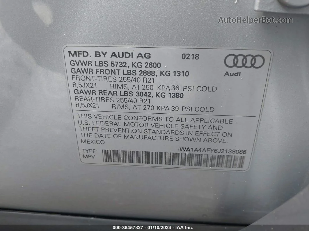 2018 Audi Sq5 3.0t Premium Plus Серебряный vin: WA1A4AFY6J2138086