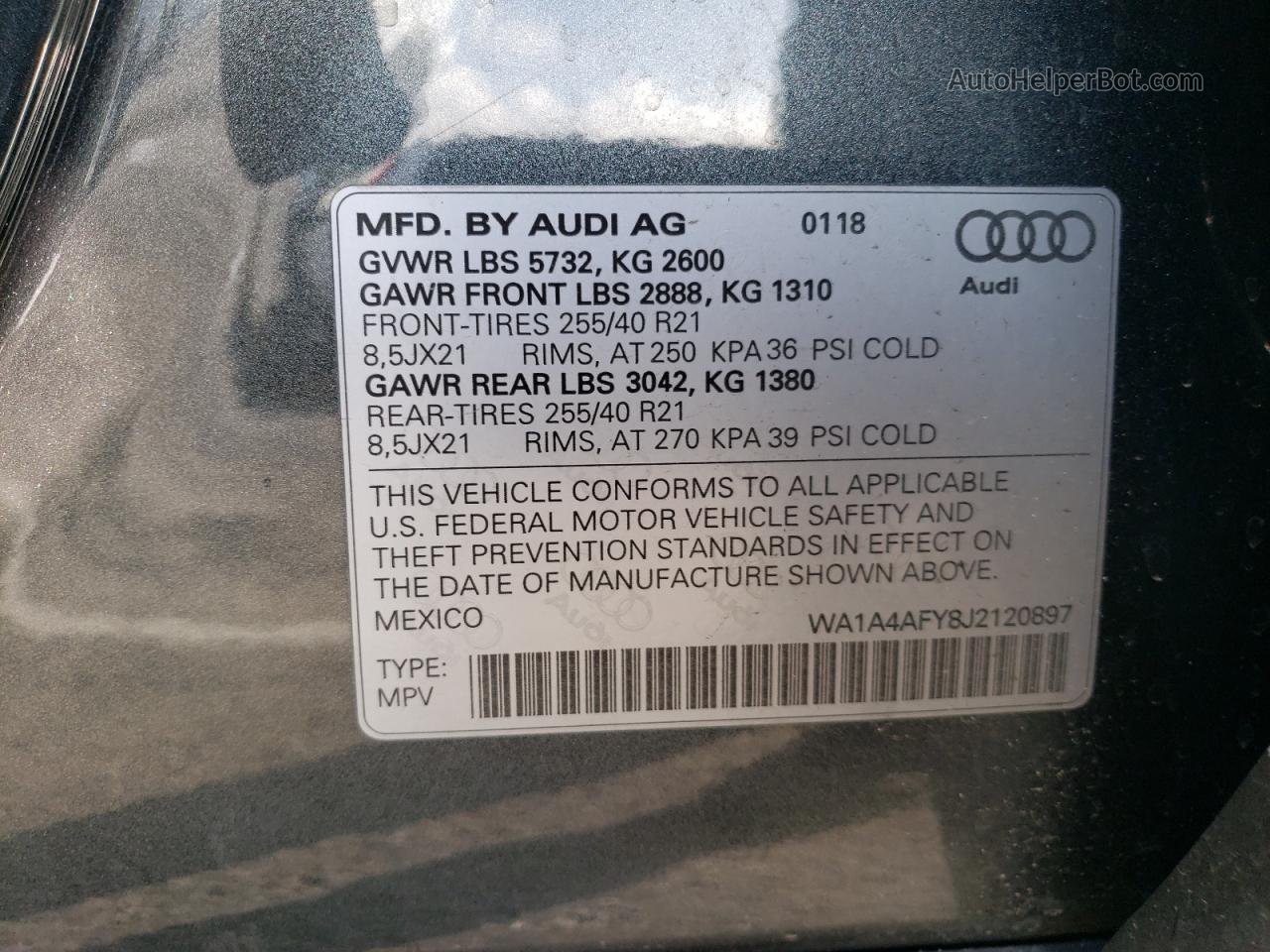 2018 Audi Sq5 Premium Plus Серый vin: WA1A4AFY8J2120897