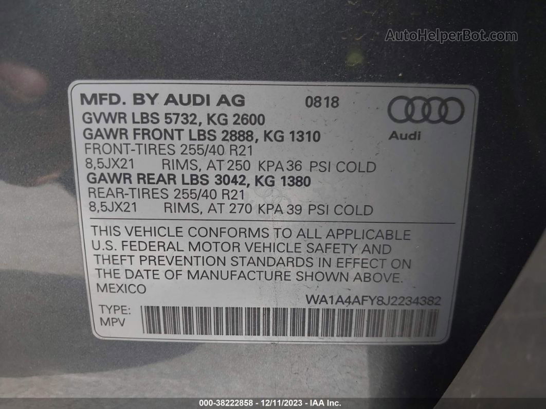 2018 Audi Sq5 3.0t Premium Plus Gray vin: WA1A4AFY8J2234382