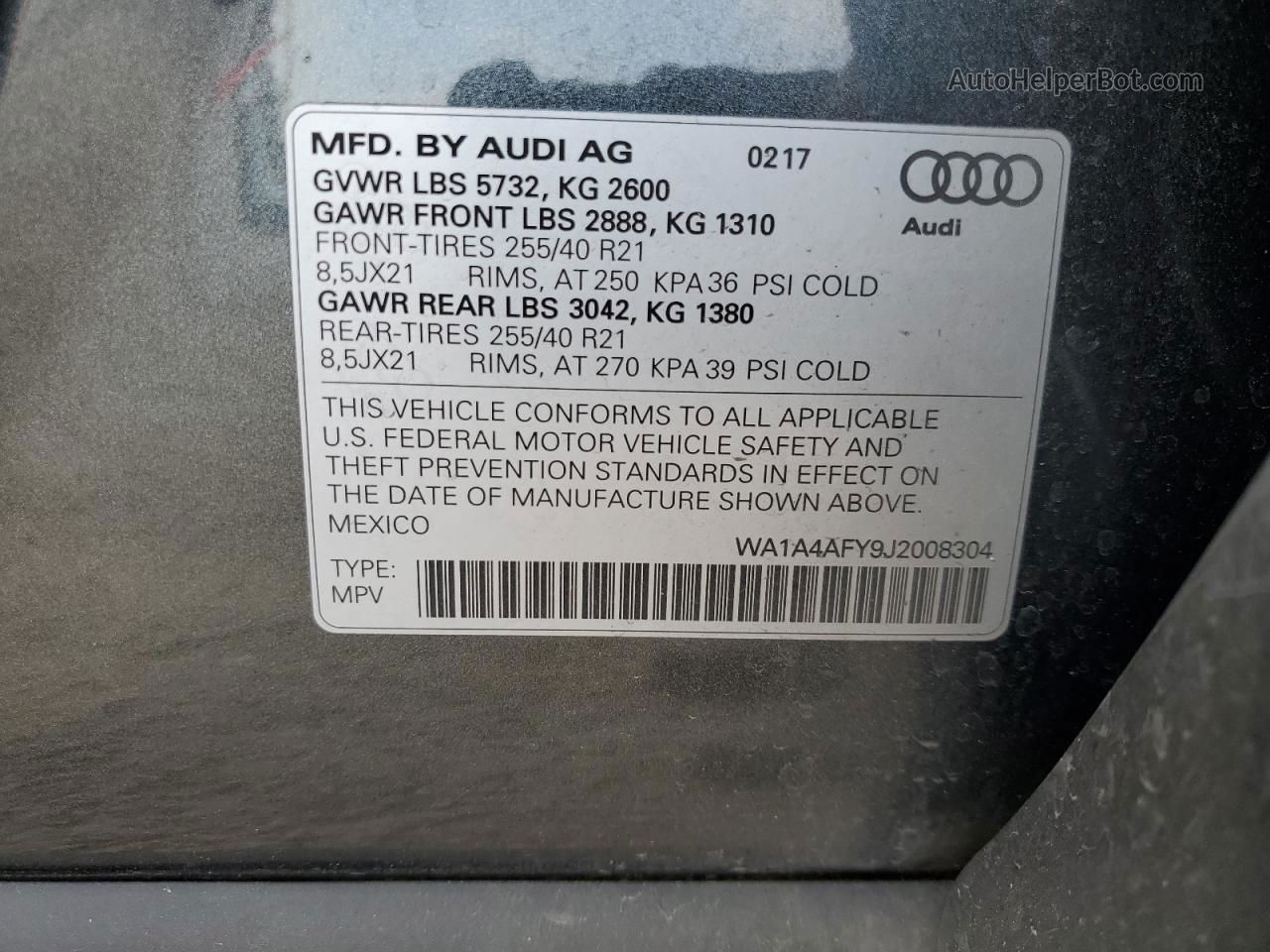 2018 Audi Sq5 Premium Plus Charcoal vin: WA1A4AFY9J2008304