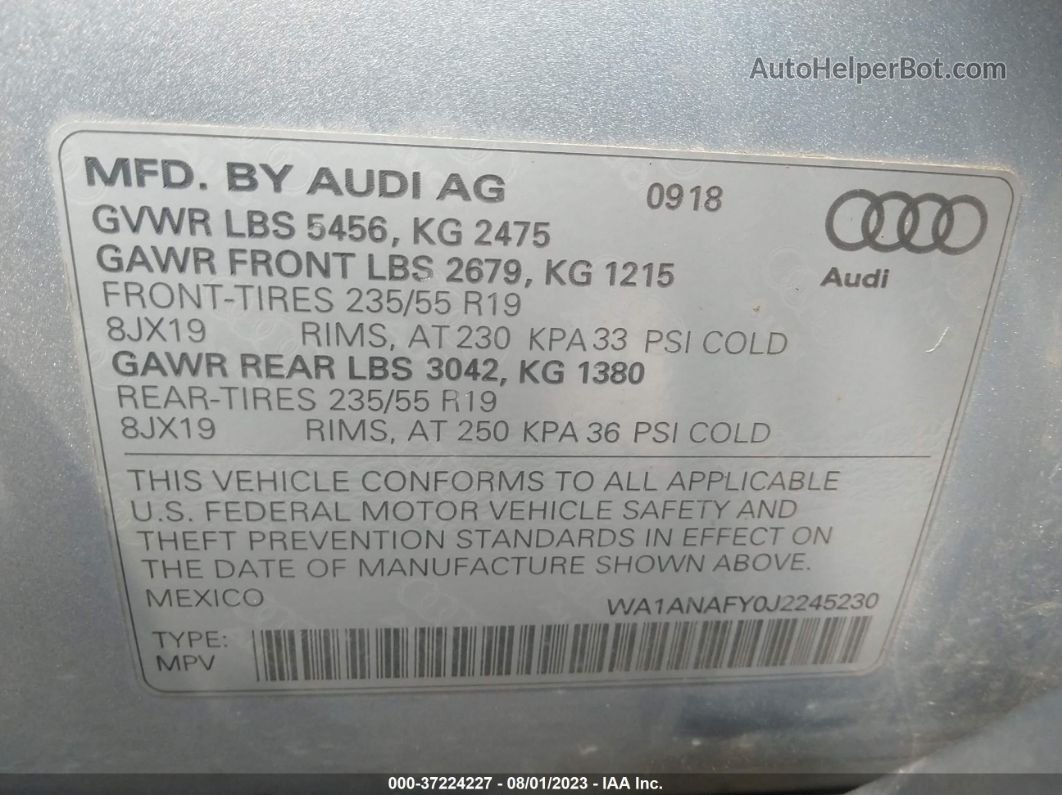 2018 Audi Q5 2.0t Tech Premium/2.0t Premium Silver vin: WA1ANAFY0J2245230