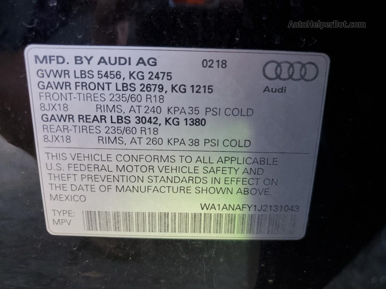 2018 Audi Q5 Premium Black vin: WA1ANAFY1J2131043