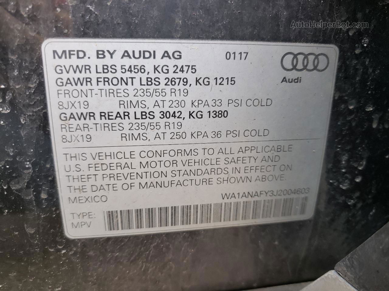 2018 Audi Q5 Premium Угольный vin: WA1ANAFY3J2004603