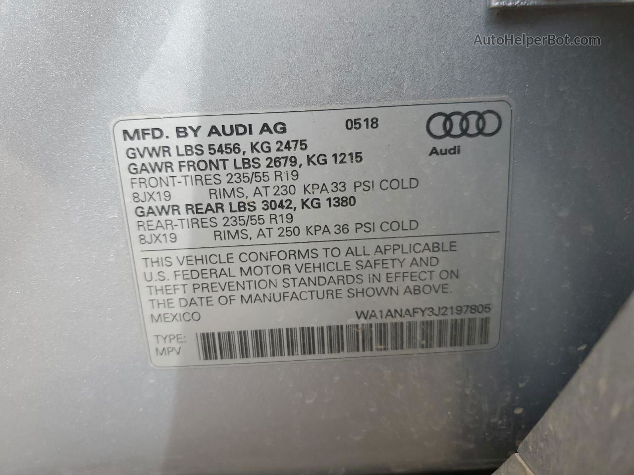 2018 Audi Q5 Premium Серебряный vin: WA1ANAFY3J2197805