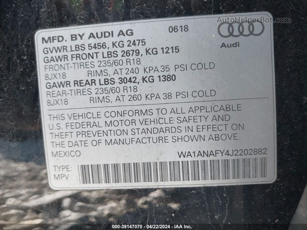2018 Audi Q5 2.0t Premium/2.0t Tech Premium Black vin: WA1ANAFY4J2202882
