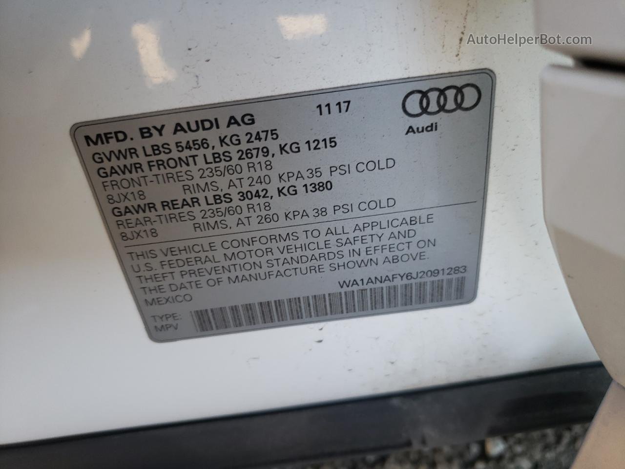 2018 Audi Q5 Premium White vin: WA1ANAFY6J2091283