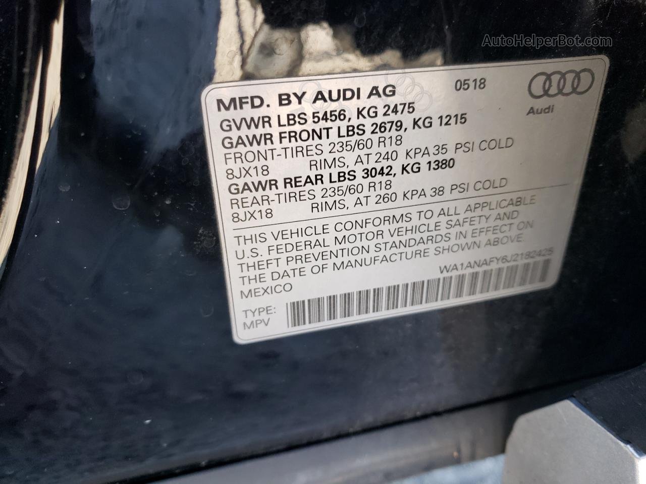 2018 Audi Q5 Premium Black vin: WA1ANAFY6J2182425