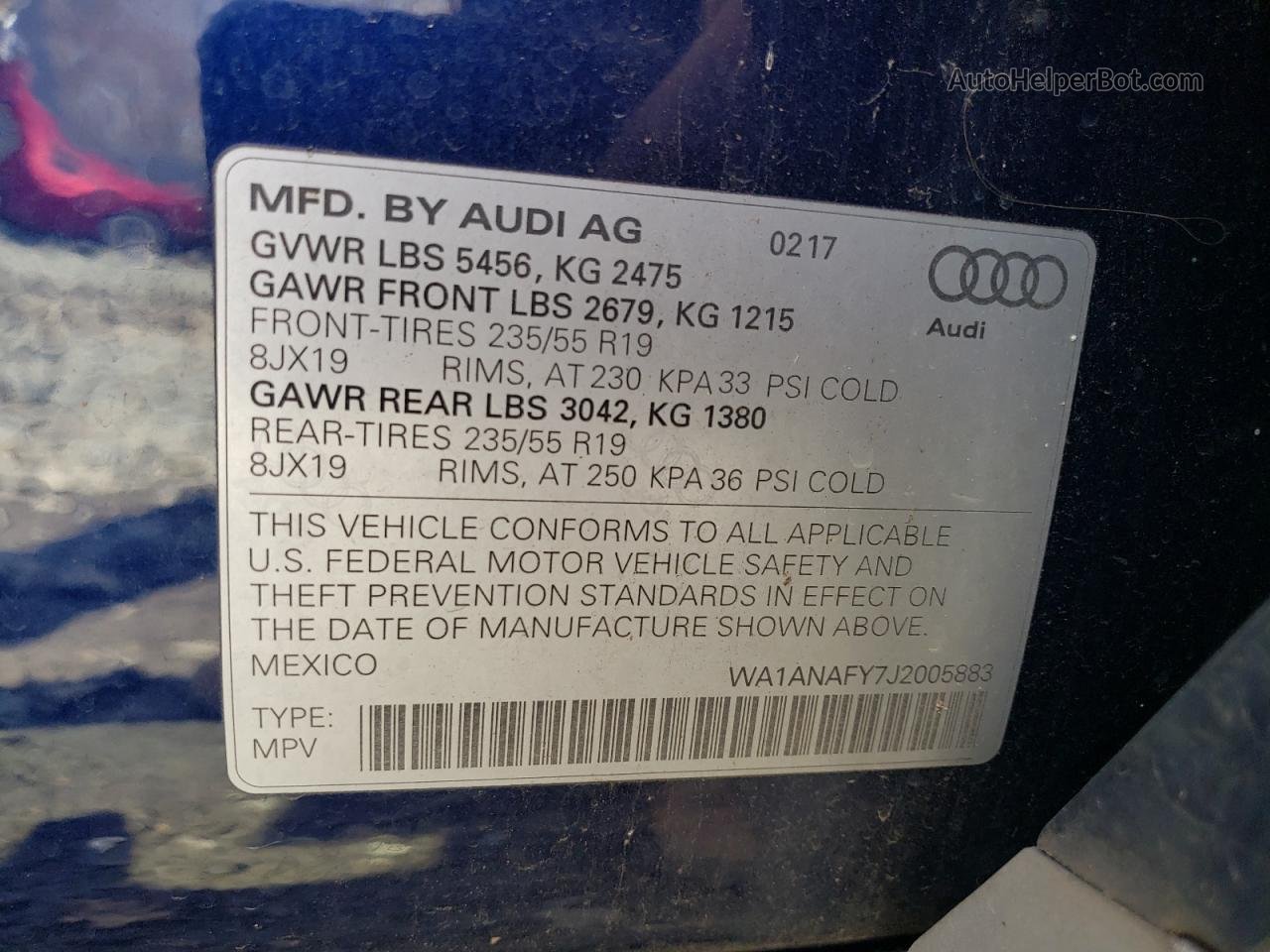 2018 Audi Q5 Premium Blue vin: WA1ANAFY7J2005883