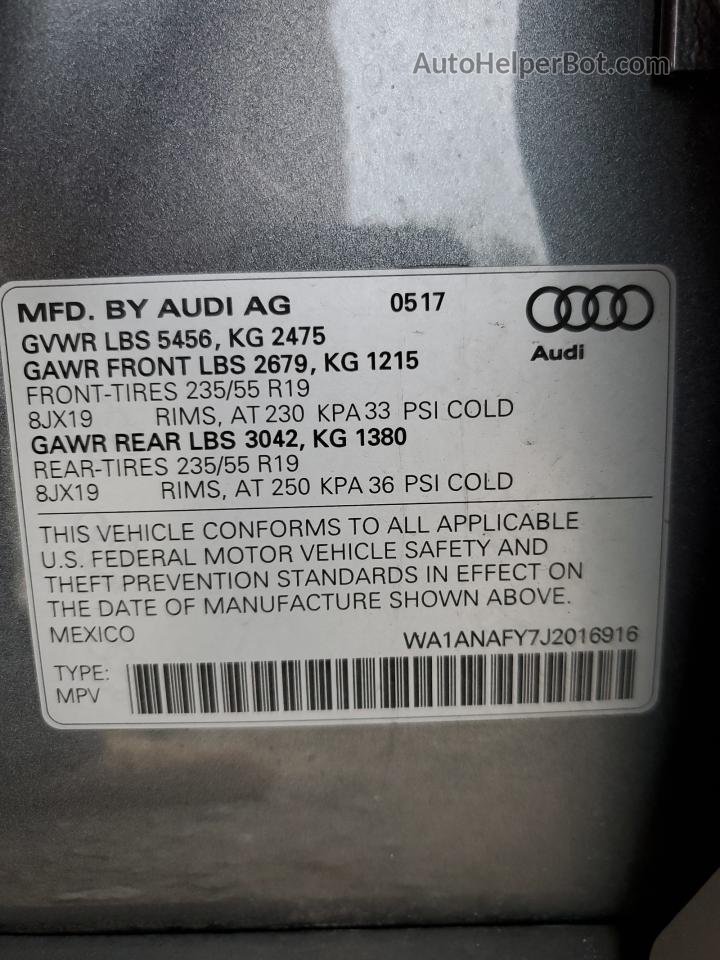 2018 Audi Q5 Premium Gray vin: WA1ANAFY7J2016916
