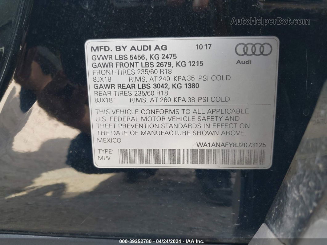 2018 Audi Q5 2.0t Premium/2.0t Tech Premium Черный vin: WA1ANAFY8J2073125