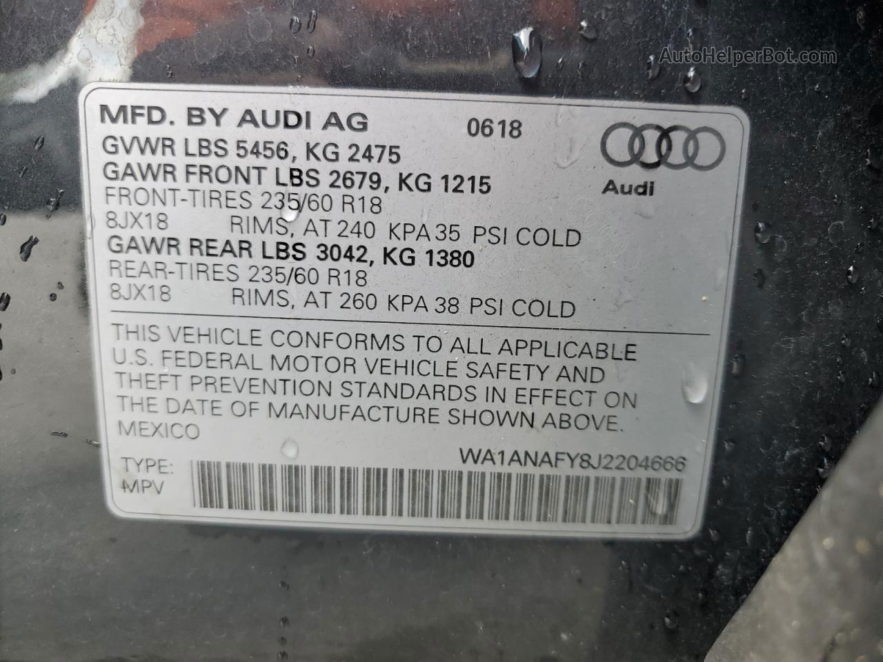 2018 Audi Q5 Premium Gray vin: WA1ANAFY8J2204666