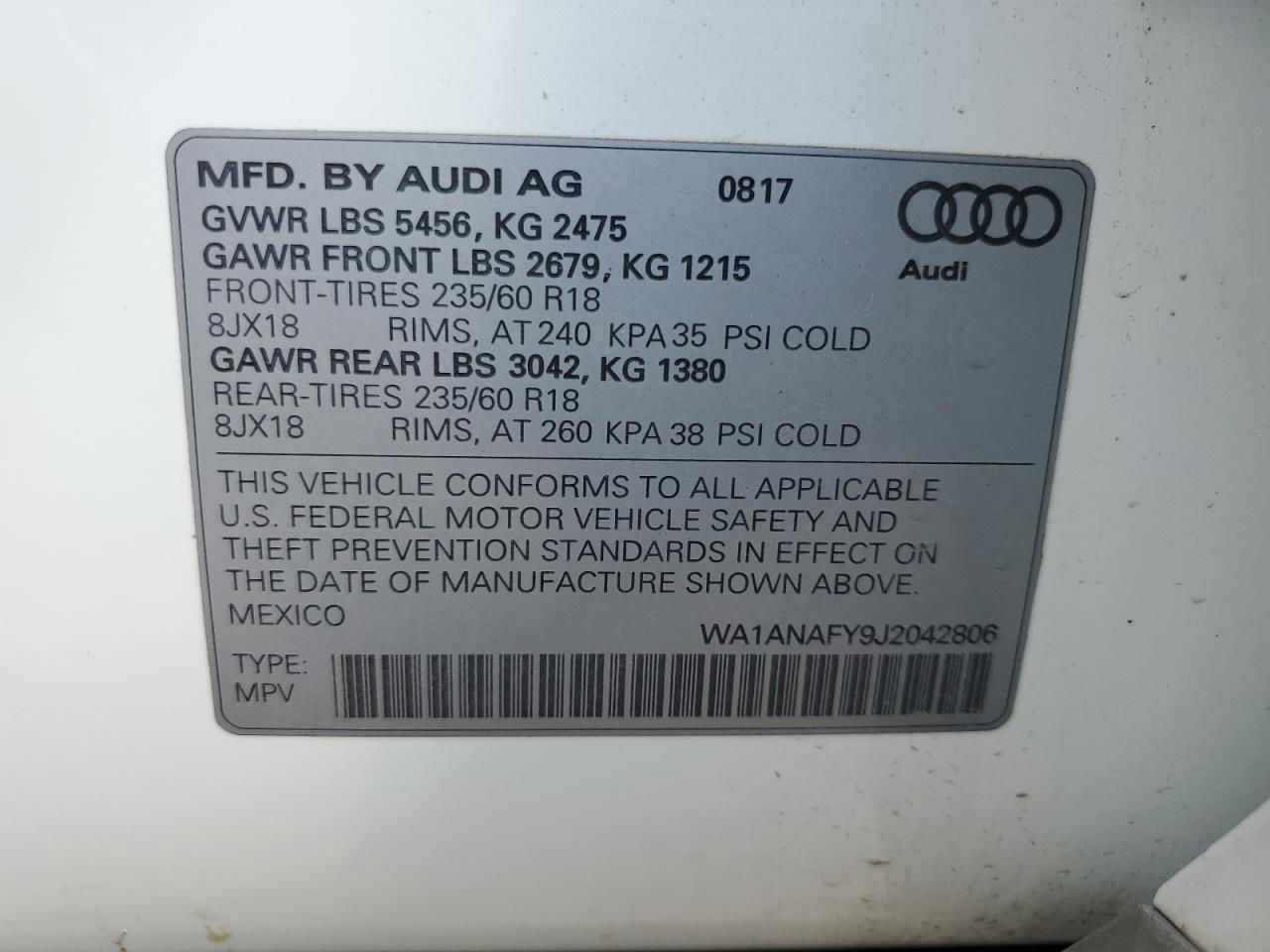 2018 Audi Q5 Premium White vin: WA1ANAFY9J2042806
