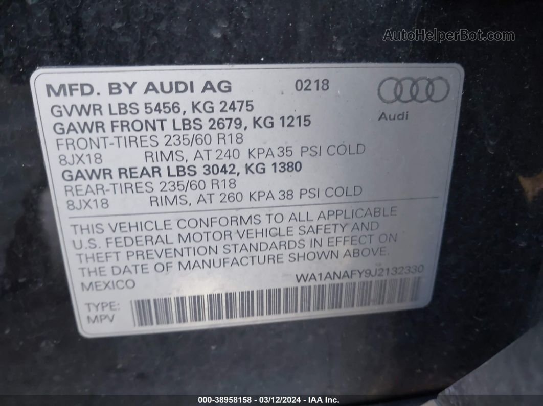 2018 Audi Q5 2.0t Premium/2.0t Tech Premium Черный vin: WA1ANAFY9J2132330