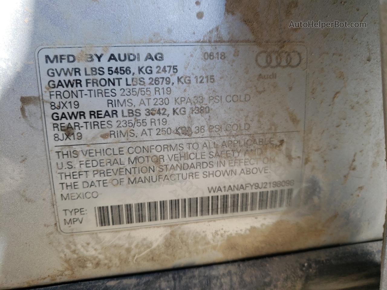 2018 Audi Q5 Premium Gray vin: WA1ANAFY9J2198098