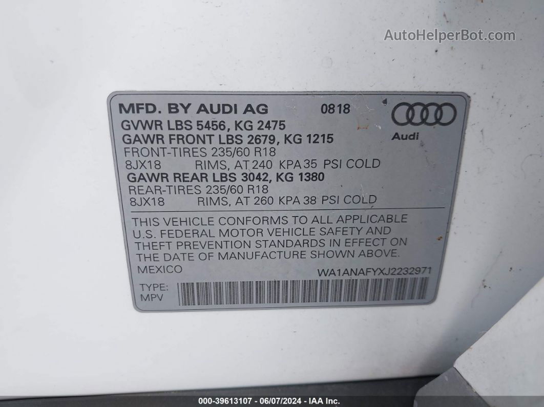 2018 Audi Q5 2.0t Premium/2.0t Tech Premium White vin: WA1ANAFYXJ2232971