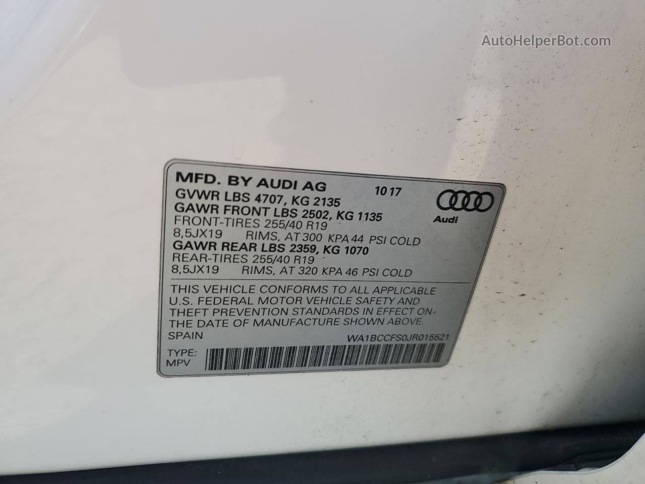 2018 Audi Q3 Premium White vin: WA1BCCFS0JR015521