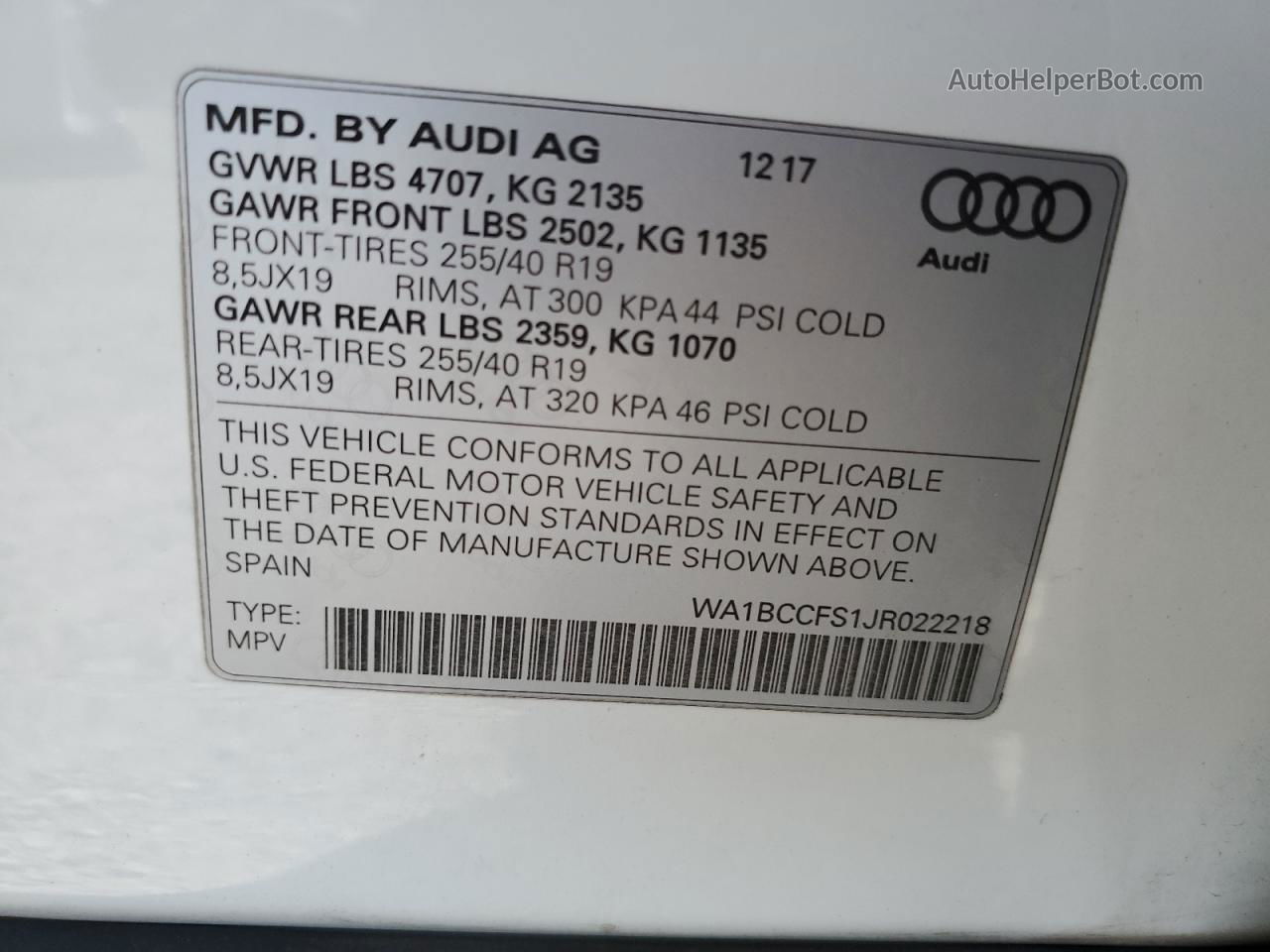 2018 Audi Q3 Premium White vin: WA1BCCFS1JR022218