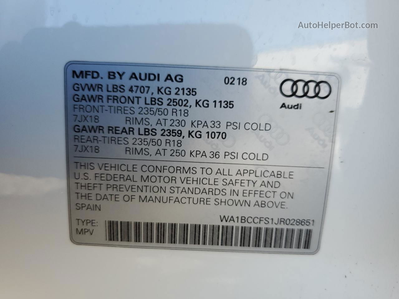 2018 Audi Q3 Premium White vin: WA1BCCFS1JR028651