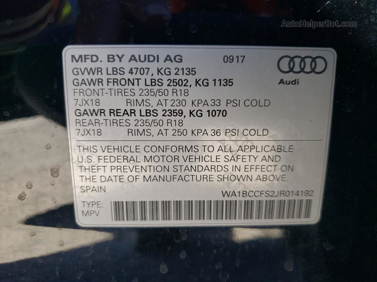 2018 Audi Q3 Premium Черный vin: WA1BCCFS2JR014192