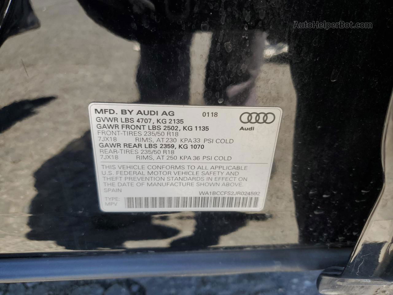 2018 Audi Q3 Premium Black vin: WA1BCCFS2JR024592