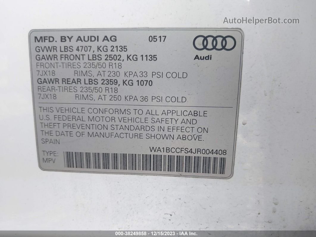 2018 Audi Q3 2.0t Premium Белый vin: WA1BCCFS4JR004408