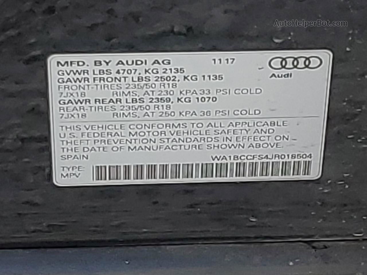 2018 Audi Q3 Premium Черный vin: WA1BCCFS4JR018504