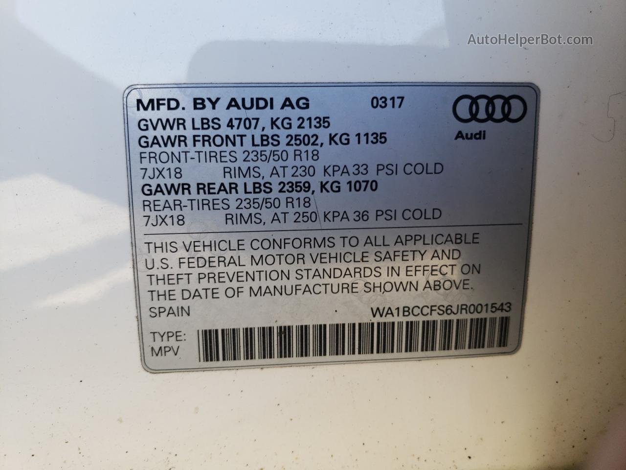 2018 Audi Q3 Premium White vin: WA1BCCFS6JR001543