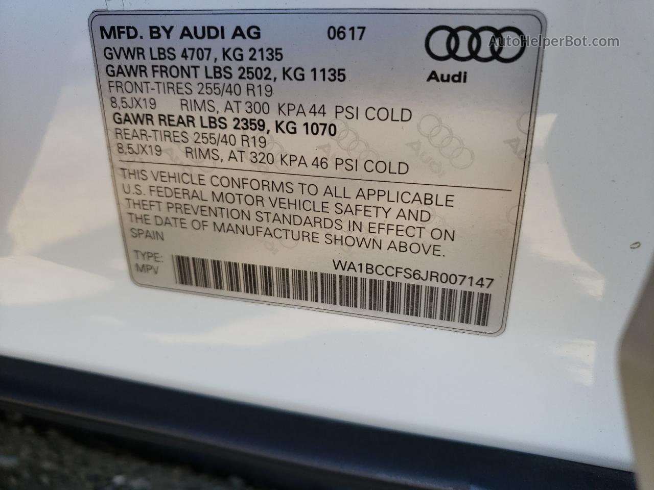 2018 Audi Q3 Premium White vin: WA1BCCFS6JR007147