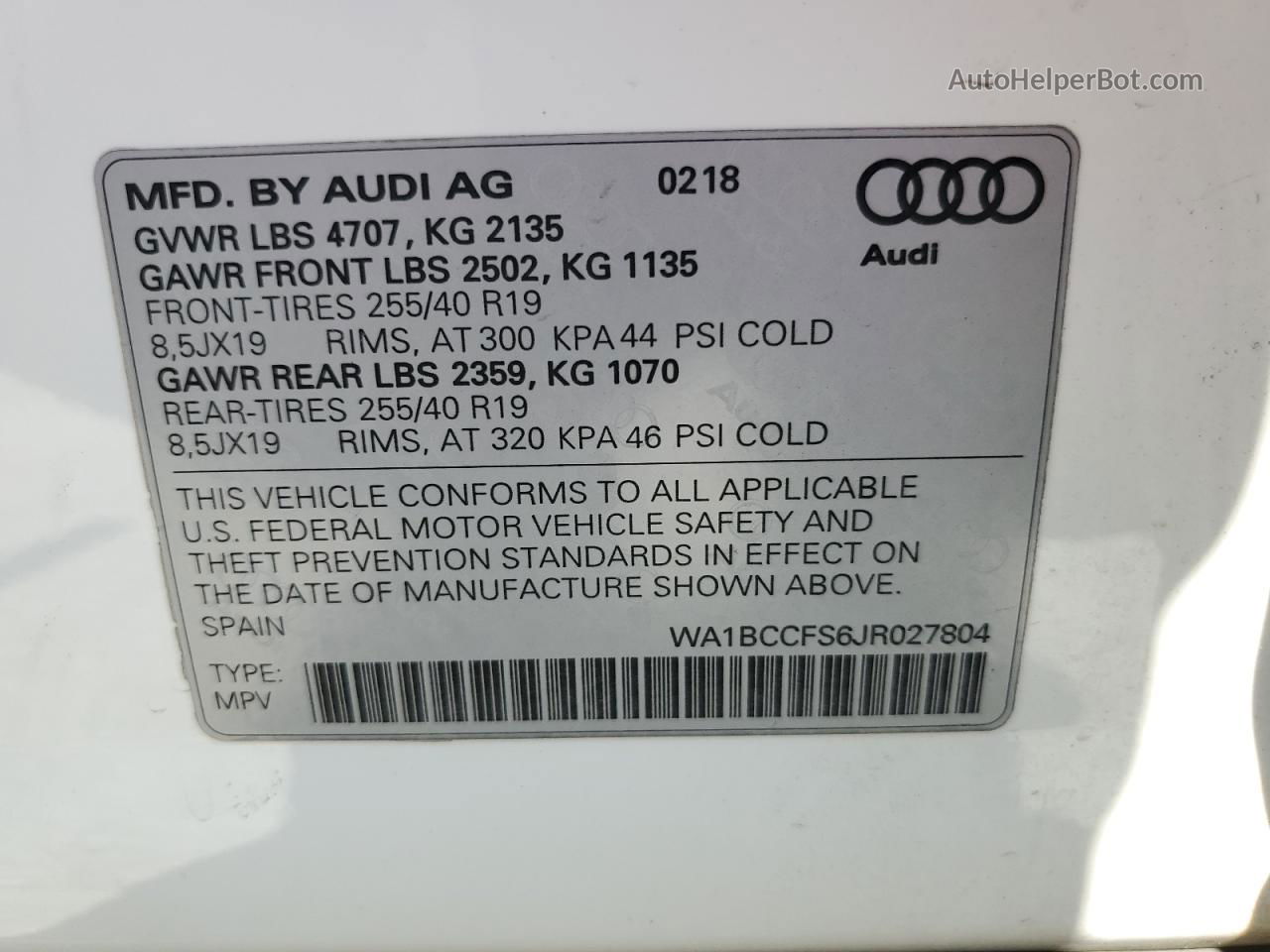2018 Audi Q3 Premium White vin: WA1BCCFS6JR027804