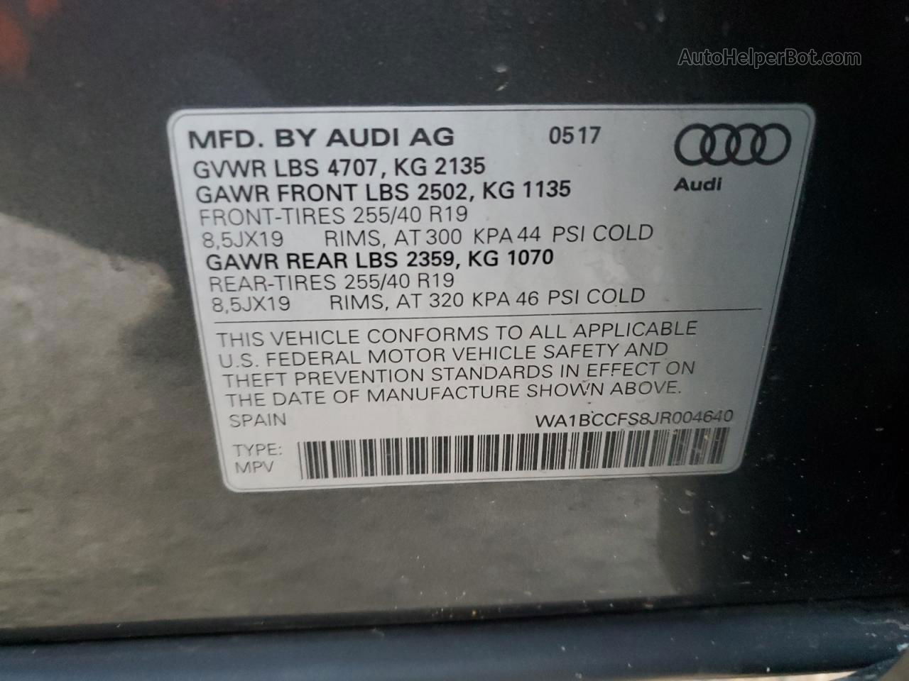 2018 Audi Q3 Premium Gray vin: WA1BCCFS8JR004640