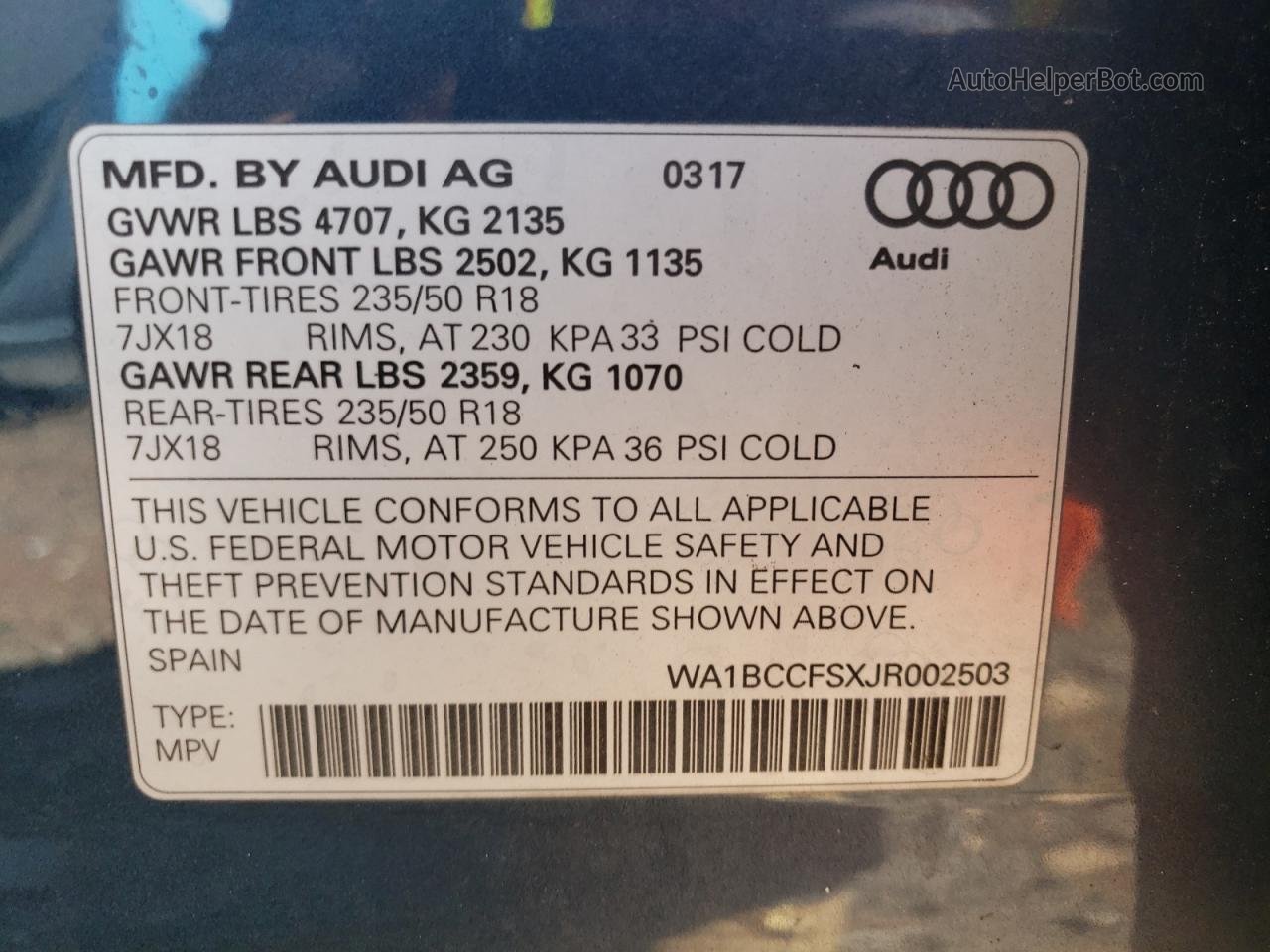 2018 Audi Q3 Premium Blue vin: WA1BCCFSXJR002503