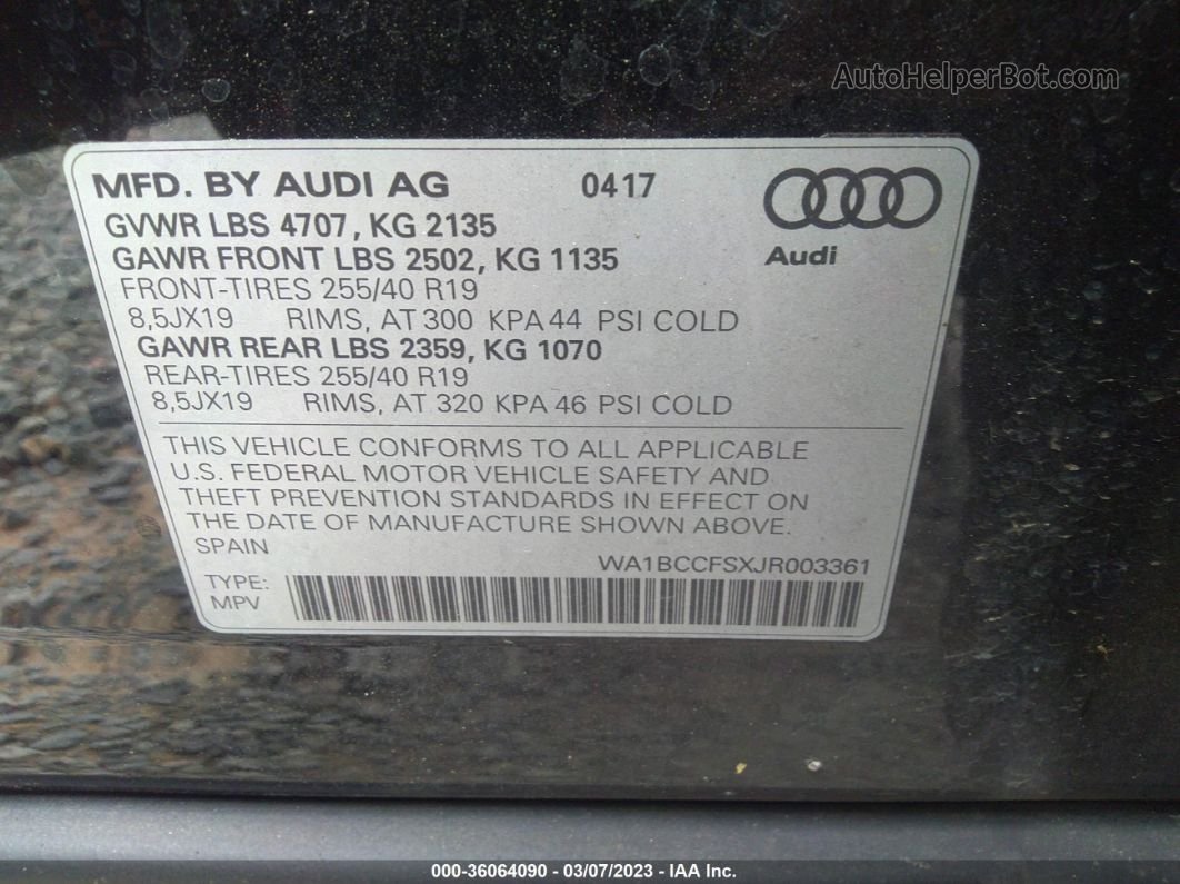 2018 Audi Q3 Premium/sport Premium Black vin: WA1BCCFSXJR003361
