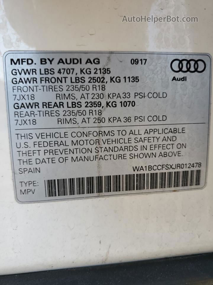 2018 Audi Q3 Premium White vin: WA1BCCFSXJR012478