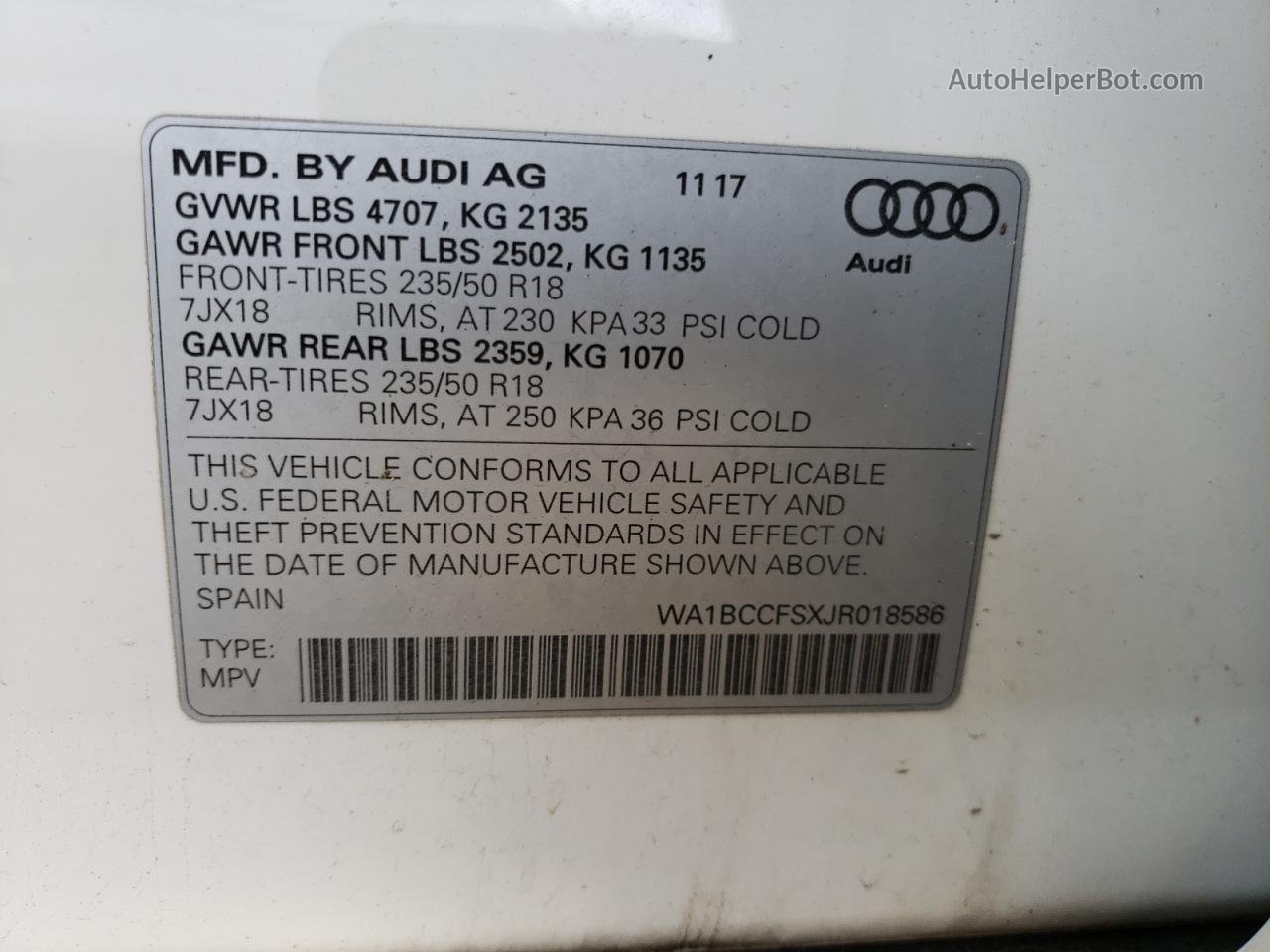 2018 Audi Q3 Premium Белый vin: WA1BCCFSXJR018586