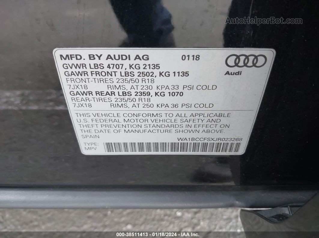 2018 Audi Q3 2.0t Premium/2.0t Sport Premium Black vin: WA1BCCFSXJR023268