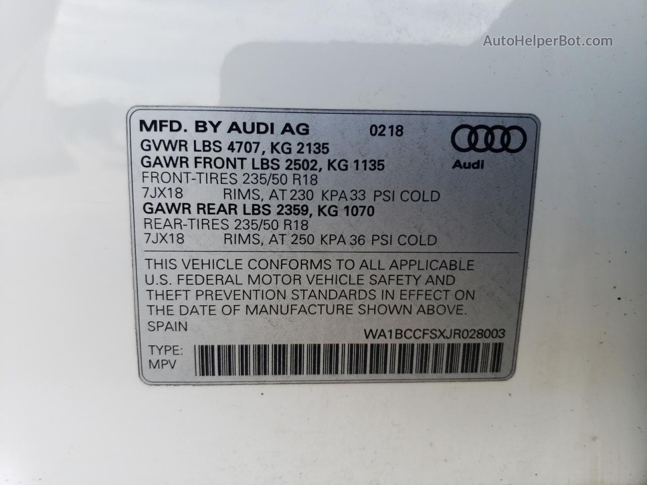 2018 Audi Q3 Premium Белый vin: WA1BCCFSXJR028003