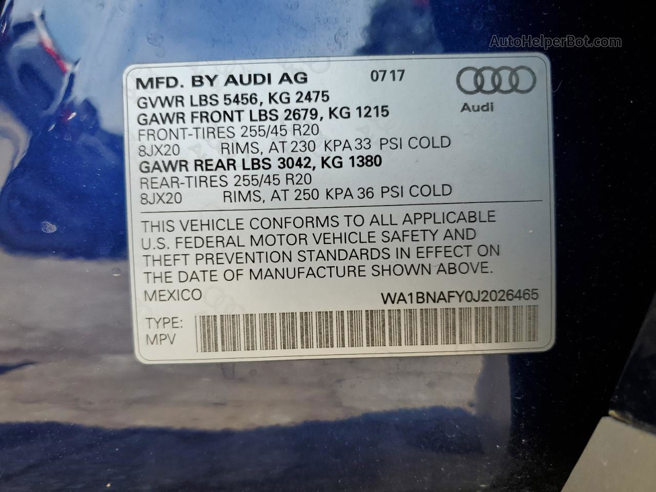 2018 Audi Q5 Premium Plus Blue vin: WA1BNAFY0J2026465