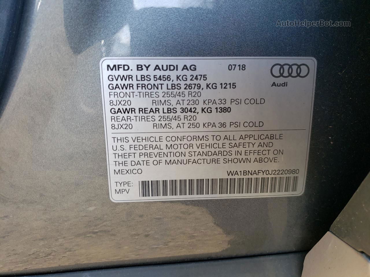 2018 Audi Q5 Premium Plus Gray vin: WA1BNAFY0J2220980