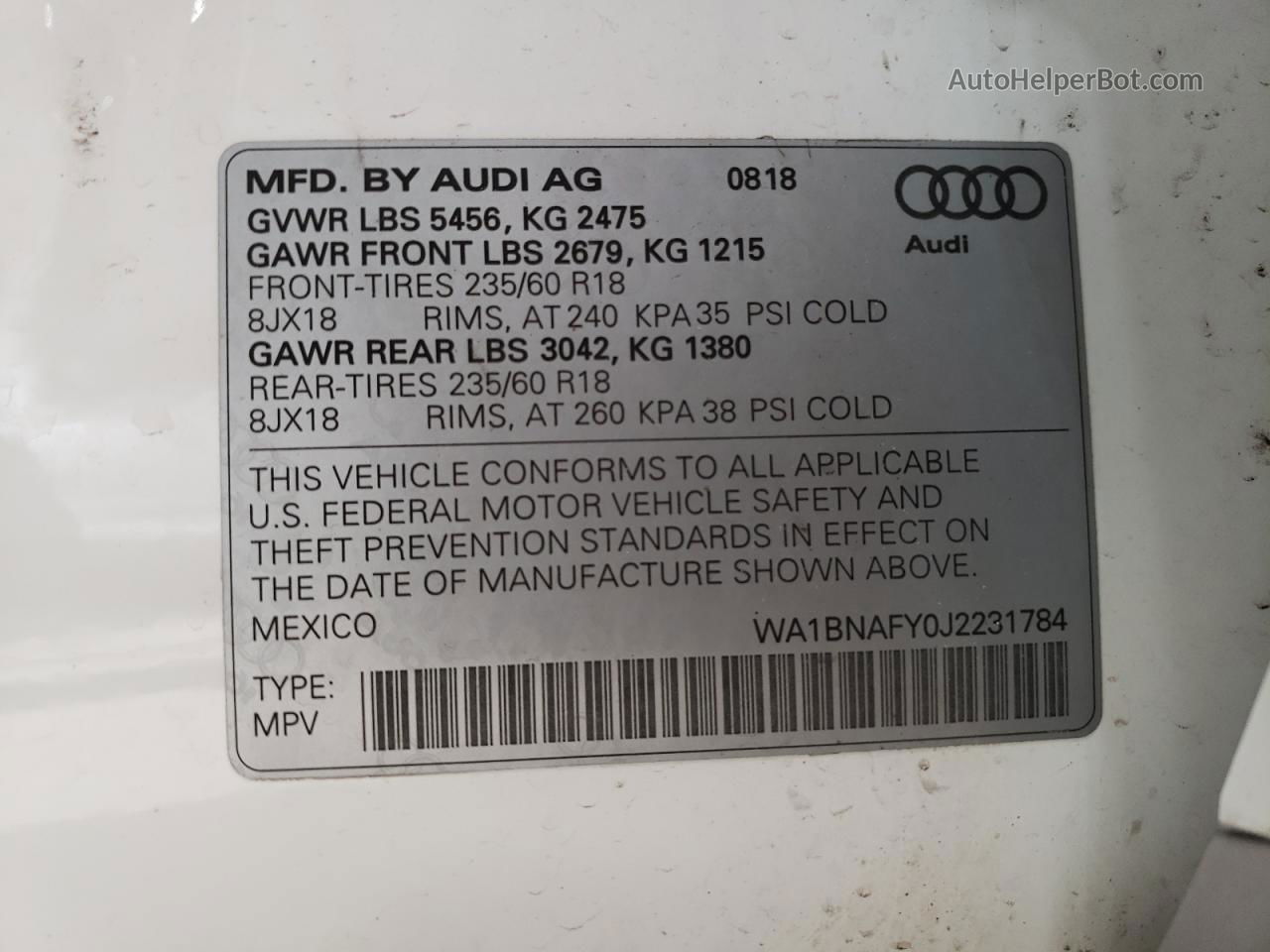 2018 Audi Q5 Premium Plus White vin: WA1BNAFY0J2231784